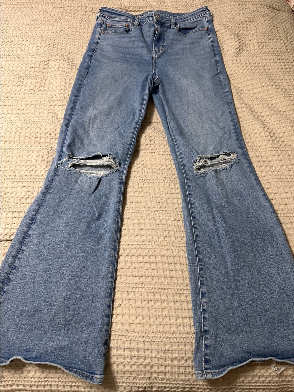 American Eagle Outfitters Light Blue Distressed Flare Jeans